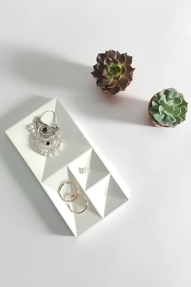 Beton Geometrik Takı Organizer | Yüzük, Kolye, Küpe ve Saat Düzenleyici Dekoratif Tepsi - 7