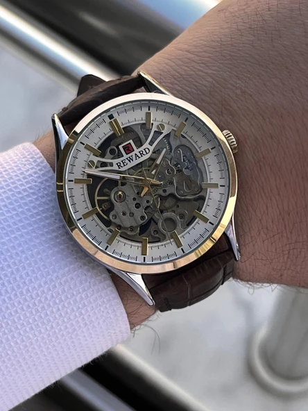 Reward İtalyan Bileklik Hediyeli Deri Kordon Otomatik Mekanizma 5 Atm Erkek Kol Saati W.142270.5 - Resim 3