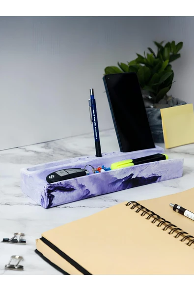 Beton Masaüstü Organizer | Kalemlik, Telefon ve Kartlık Düzenleyici – Şık Ofis Masa Dekoru - 3