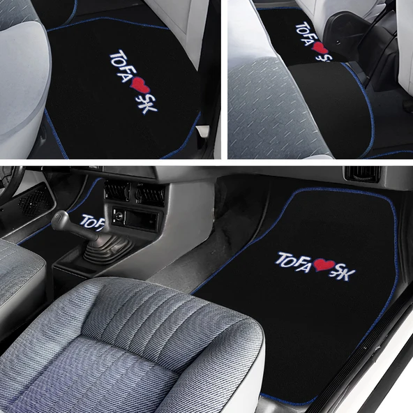 Tofaş Şahin Doğan Kartal Uyumlu Siyah Halı Paspas 5'li Set / Mavi Şeritli Nakışlı Oto Paspas Takımı ürün görseli