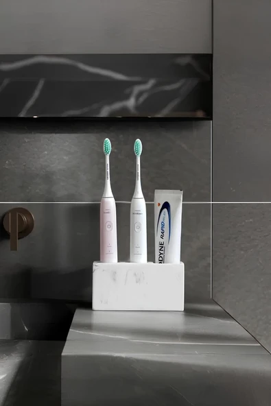 Modern Beton Diş Fırçalık | Elektrikli Fırça ve Macun Standı Banyo Organizeri - Resim 2