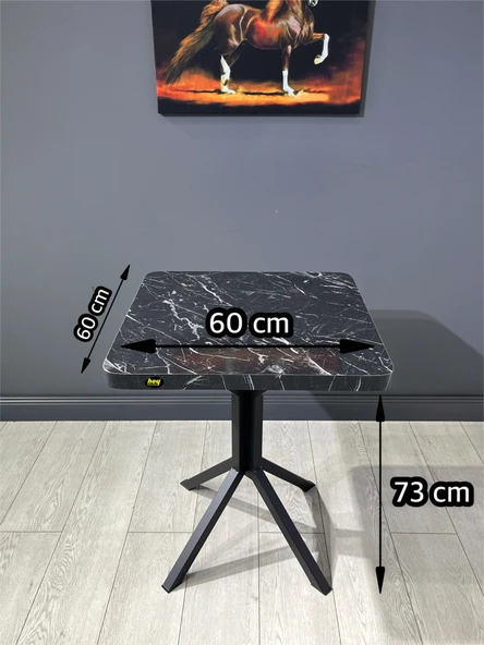 Zeren Siyah Mermer Kare Balkon Masası Mutfak Yemek Masası 60 cm - Resim 3
