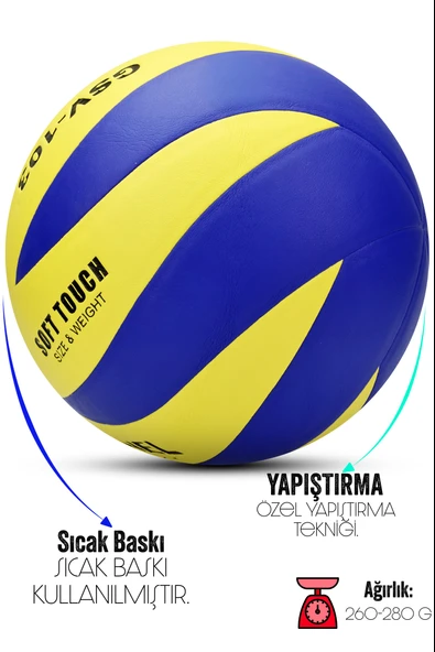 SEMİ-PRO Voleybol Topu Lamineli Beton Zemin SoftTouch İç-Dış Mekana Uygun 8 Panel Sarı-Mavi GSV103 - Resim 3