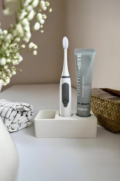 Beyaz Beton Diş Fırçalık & Diş Macunu Standı | Elektrikli Fırça İçin Minimalist Banyo Organizeri ürün görseli 1