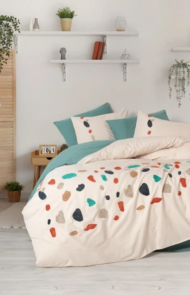 Cotton Box Puff Nakışlı Ranforce Çift Kişilik Nevresim Takımı Gaja Mint