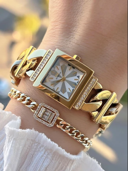 RMS Romanson Özel Tasarım Zincir Kordon 5 Atm 2 Yıl Garantili Kadın Kol Saati+Bileklik 2055.04 ürün görseli