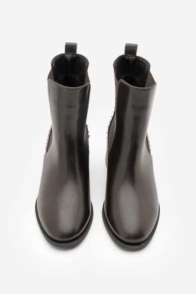 Potinonline K9782 Kadın Zımba Detay Altın Ökçe Lastikli Topuklu Bot - 3