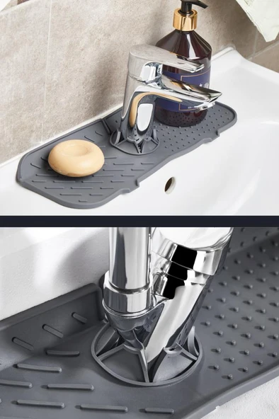 2’li Lavabo Matı ve Süzgeç Seti, Musluk Sünger Matı + Süzgeçli Banyo Küvet Evye Tıkacı Gider Kapağı - Resim 3