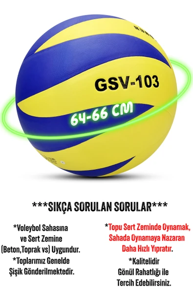 SEMİ-PRO Voleybol Topu Lamineli Beton Zemin SoftTouch İç-Dış Mekana Uygun 8 Panel Sarı-Mavi GSV103 - Resim 5