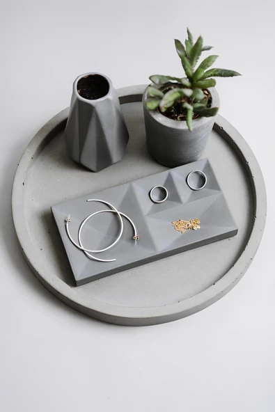 Beton Geometrik Takı Organizer | Yüzük, Kolye, Küpe ve Saat Düzenleyici | Şık Dekoratif Tasarım - 6