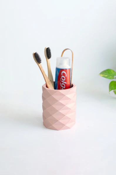 Dekoratif Geometrik Kalemlik | Modern Beton Organizer Vazo Saksı Diş Fırçalık Ofis Düzenleyici - 3