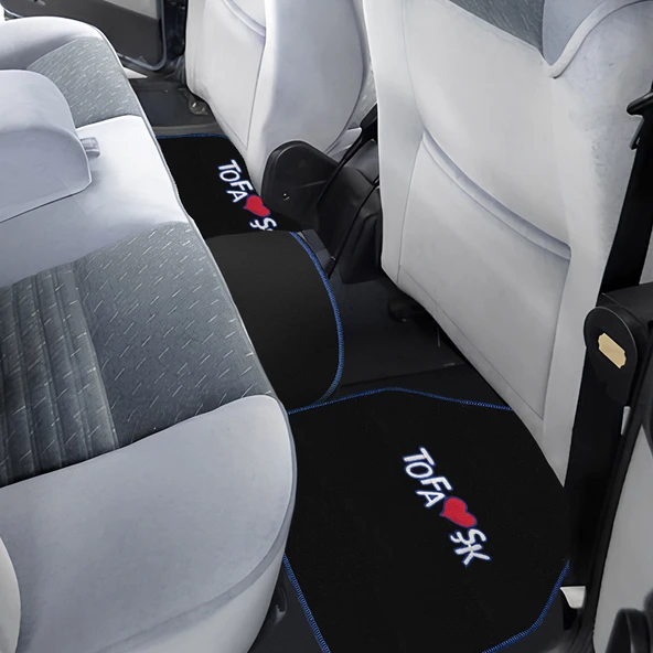 Tofaş Şahin Doğan Kartal Uyumlu Siyah Halı Paspas 5'li Set / Mavi Şeritli Nakışlı Oto Paspas Takımı - Resim 5