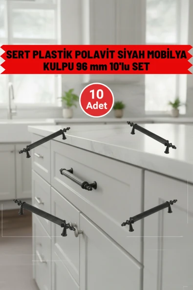 SERT PLASTİK Polavit Siyah Mobilya Kulpu 96 mm – 10’lu Set - 1