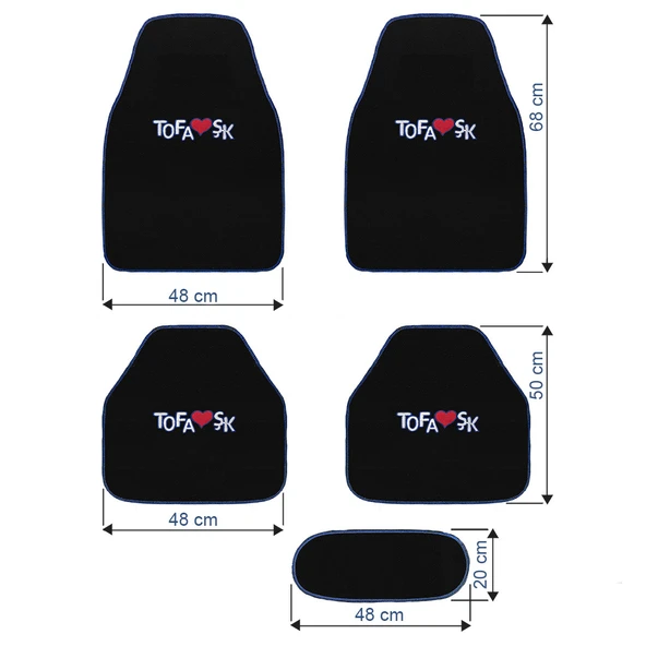 Tofaş Şahin Doğan Kartal Uyumlu Siyah Halı Paspas 5'li Set / Mavi Şeritli Nakışlı Oto Paspas Takımı - Resim 6