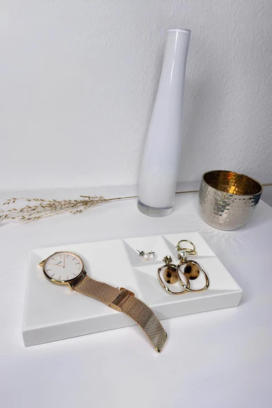 Beton Geometrik Takı Organizer | Yüzük, Kolye, Küpe ve Saat Düzenleyici Dekoratif Tepsi