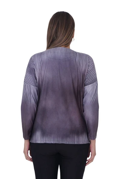 Büyük Beden Kabartma Çiçek Boyama Boncuk İşleme Kışlık Bluz - 2