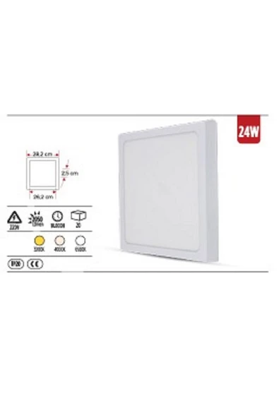 ekim aydınlatma ASM 2024 24W Sıva Üstü Kare LED Panel – 6500K Beyaz Işık ürün görseli