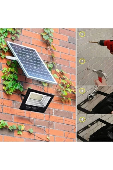 ekim aydınlatma 100 W Kumandalı Güneş Enerjili Solar Led Projektör - Beyaz Işık (6500K) - - 6