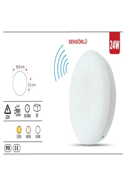 ekim aydınlatma ASM 1624 24W Sensörlü Çerçevesiz Sıva Üstü Yuvarlak LED Panel – 6500K BEYAZ ürün görseli