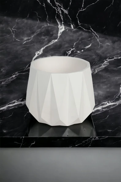 Dekoratif Beyaz Beton Saksı Kaktüs Sukulent Bambu Çiçek Saksısı 22 cm - 5