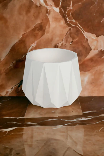 Dekoratif Beyaz Beton Saksı Kaktüs Sukulent Bambu Çiçek Saksısı 22 cm - 1