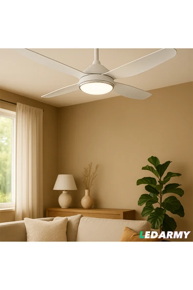 CT-3000 Modern Tavan Vantilatörü Beyaz LED Işıklı ve Uzaktan Kumandalı LED Sessiz Motor Şık Tas - 5
