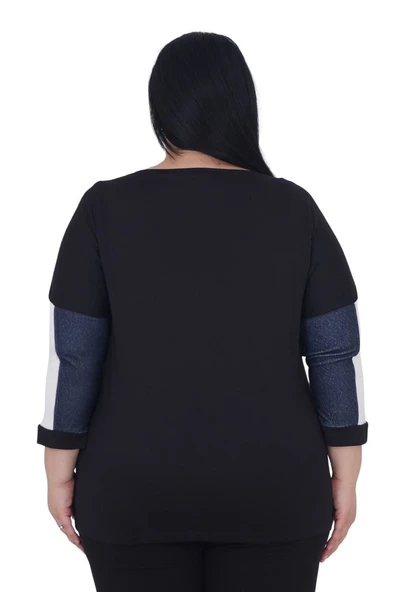 Büyük Beden Çiçek Nakışlı Love Nakışlı Kışlık Oversize Bluz - Resim 3