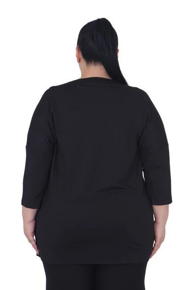 Büyük Beden Taş İşlemeli Baskılı Bluz - Resim 3