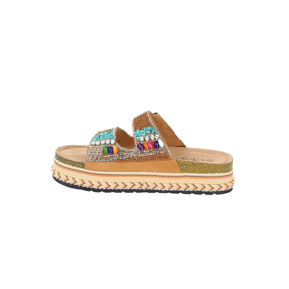 Kadın Mantar Platform Taban Taşlı Çift Tokalı Comfort Terlik 25y103 - Resim 4