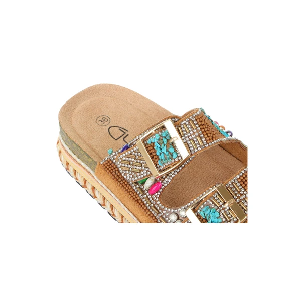 Kadın Mantar Platform Taban Taşlı Çift Tokalı Comfort Terlik 25y103 - Resim 6