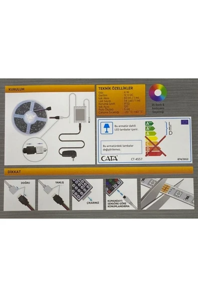 Ct-4558 Rgb Şerit Led Seti ( 5 Mt Rgb Led 352 Renk - Trafo - Rgb Kumanda ) - 2