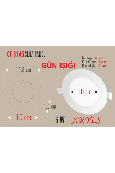 10 Adet 6 Watt Panel Led Ct-5145g Gün Işığı - Alüminyum Kasa ürün görseli