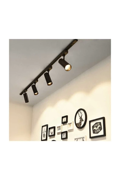 Siyah Kasa Ve Günışığı 4 Adet 270 Derece Dönen Led Ray Spot Lamba 1 Metre Raylı Armatür - 2