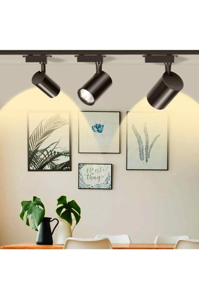 Siyah Kasa Günışığı 1 Metre Raylı 3'lü 30w Ray Spot Vitrin Mağaza Armatürü Gün Işığı - 4