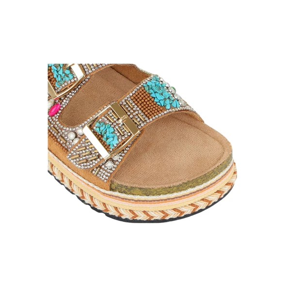 Kadın Mantar Platform Taban Taşlı Çift Tokalı Comfort Terlik 25y103 - Resim 5