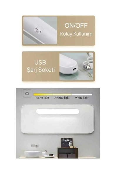 ekim aydınlatma Ct-5249 Martı Ledli dimmerli dokunmatik anahtarlı Şarjlı 3 Renk aplik - 3