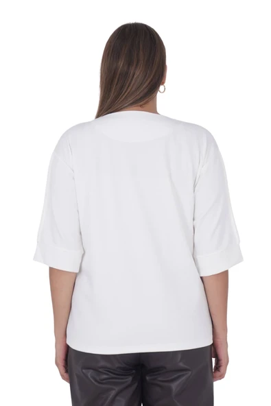 Büyük Beden Amore Baskılı Çiçek Desenli Bluz - 3