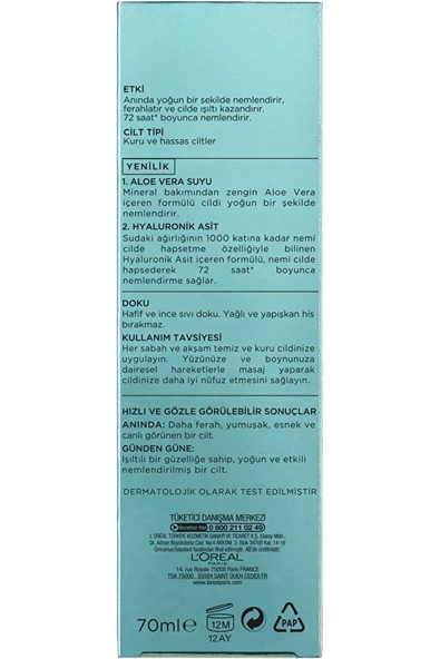 Loreal Paris Nem Terapisi Aloe Vera Suyu Kuru ve Hassas Ciltler Krem 70 ml - 3