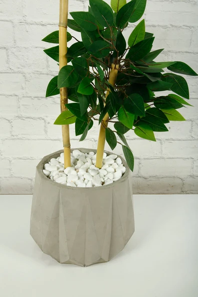 Yapay Çiçek Dekoratif Beton Saksıda Starlight Benjamin Ağacı Bambu Gövdeli Salon Ev Bitki 105 Cm - 6