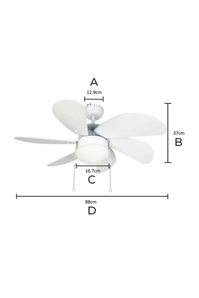 Ekim Aydınlatma Kcf281 60w 30 Inç Beyaz Altı Kanatlı Lambalı Ipli Tavan Vantilatörü - 2
