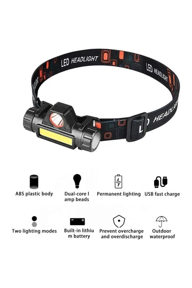 ekim aydınlatma Led Kafa Feneri (USB ŞARJLI) Çift Fonksiyonlu Fener CT-9120 - 3