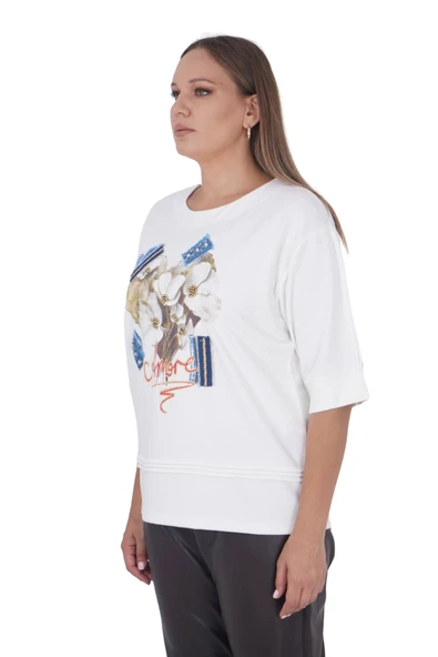 Büyük Beden Amore Baskılı Çiçek Desenli Bluz - 2