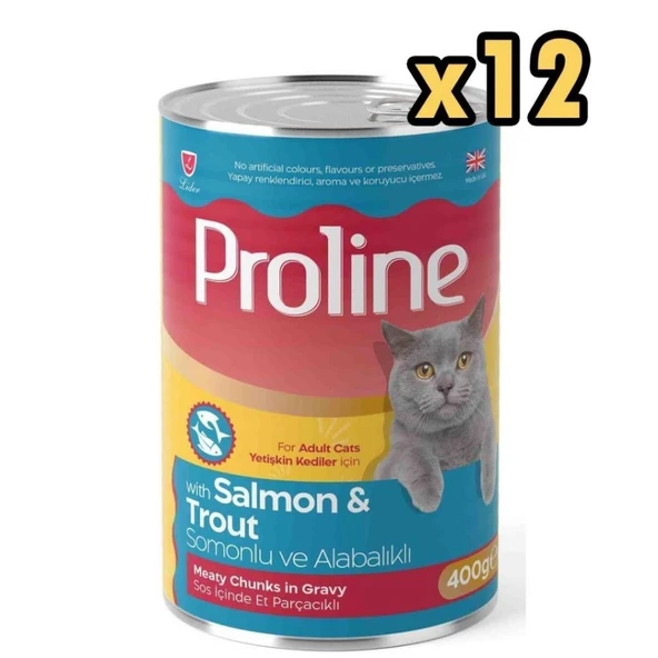 Proline Sos İçinde Parça Somonlu ve Alabalıklı Yetişkin Kedi Konservesi 400gr x 12 Adet ürün görseli 1