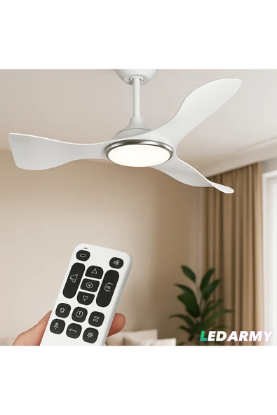 CT-3000 Modern Tavan Vantilatörü Beyaz LED Işıklı ve Uzaktan Kumandalı LED Sessiz Motor Şık Tas - 6