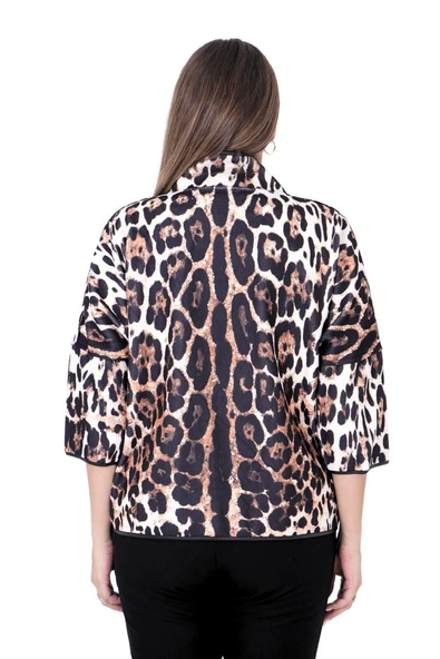 Leopar Desenli Çiçek Motifli İnce Rüzgarlık Büyük Beden Kapri Kol Ceket - 3