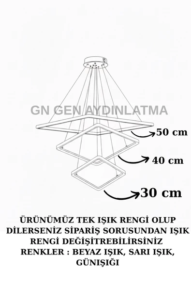 GN GEN AYDINLATMA Modern Kare Siyah Kasa Günışığı Led Avize - 8