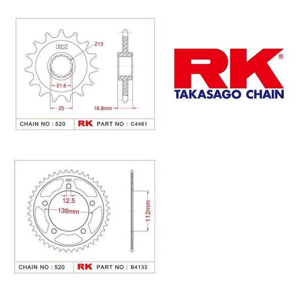 RK Honda NC 750 S/x 14/43T Ön Arka Dişli Set 520 14-18 ürün görseli