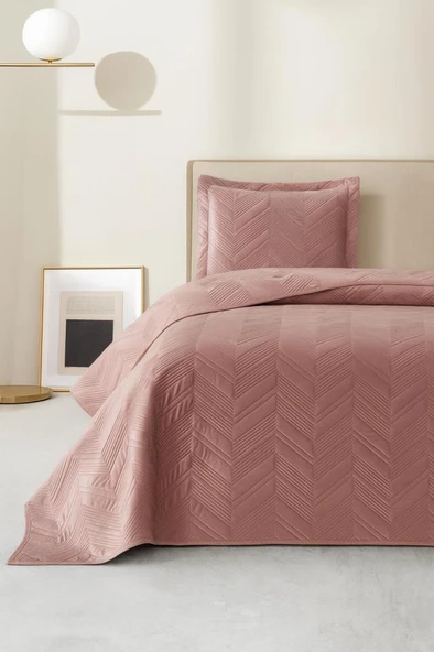 Paris Tek Kişilik Lüks Kadife 180x240 cm Yatak Örtüsü Gül Kurusu ürün görseli