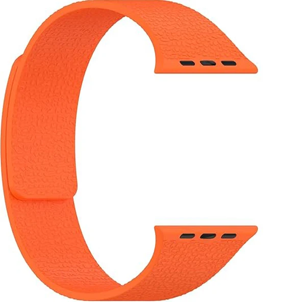Apple Watch 2-3-4-5-6-7-8-10 SE Ultra Uyumlu Manyetik Desenli Spor Silikon Kordon (42/44/45/46/49)  Turuncu - Resim 3