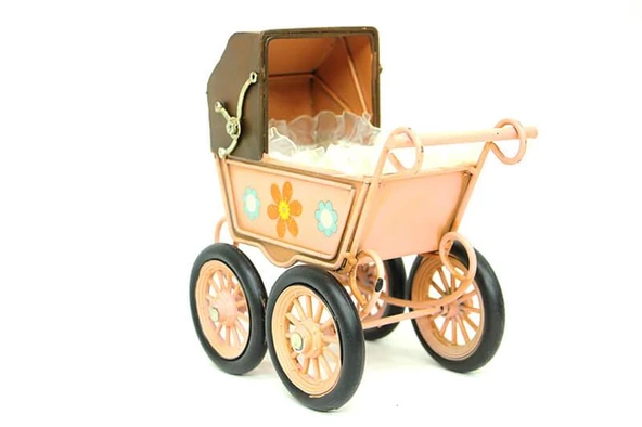 Dekoratif Metal Bebek Arabası Biblo Vintage Hediyelik ürün görseli